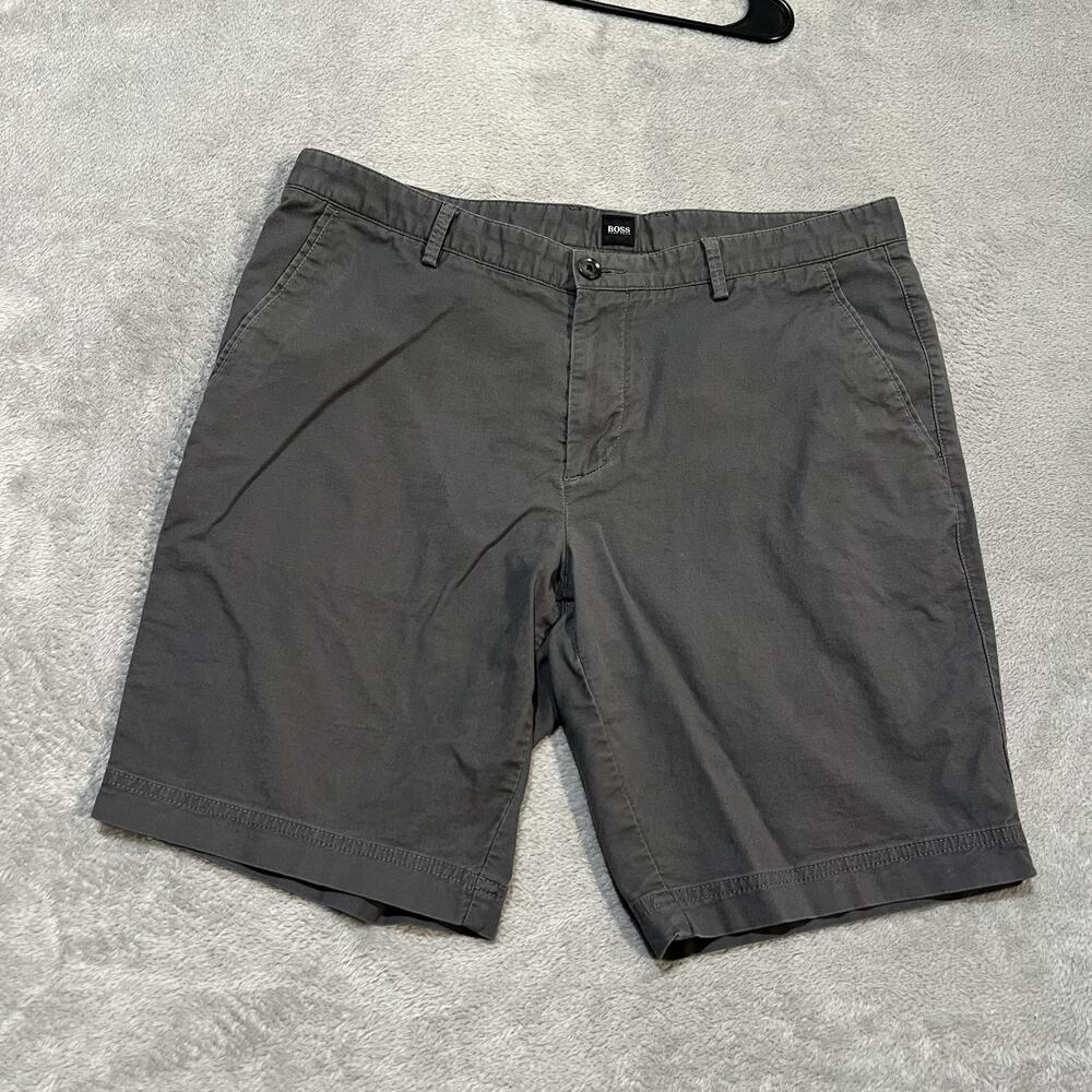 BOSS Hugo Boss Slice Shorts Mens 36 Gray Chino Flat Front Casual Summer